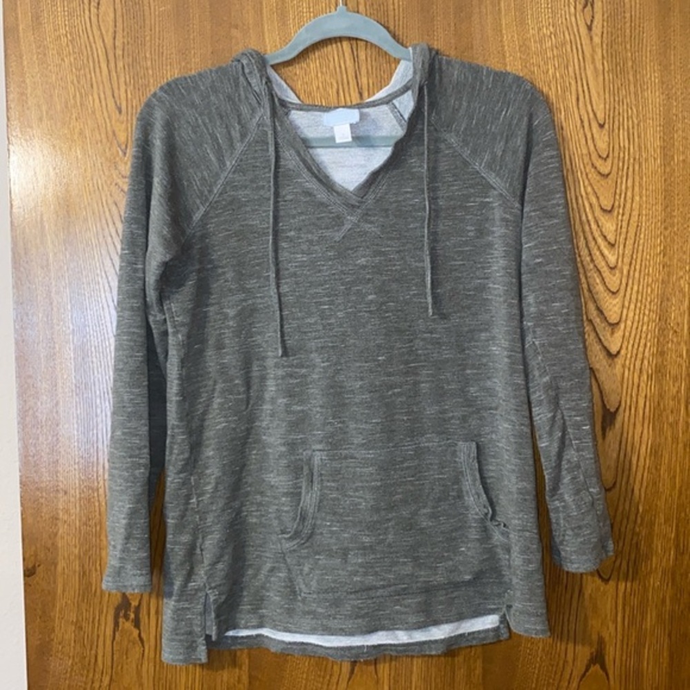 Sunday Soft Knit V Neck Pullover Hoodie in Olive size Small
